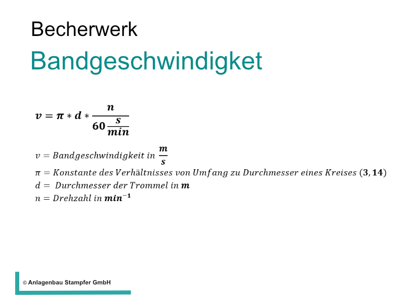Becherwerk Bandgeschwindigkeit