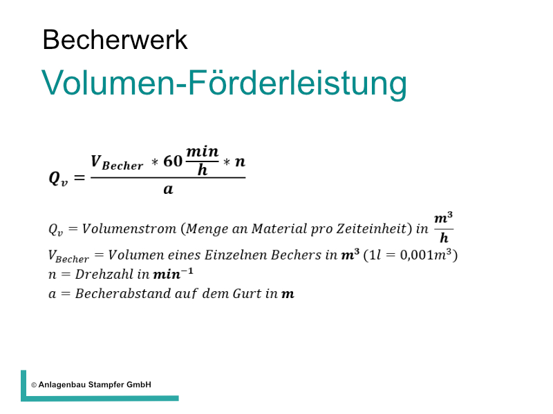 Becherwerk Volumen